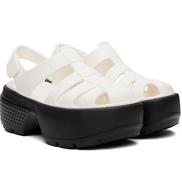 CROCS Stomp Fisherman Sandals NEW Women's 9 Off White Black Chalk Platform - Picture 1 of 5